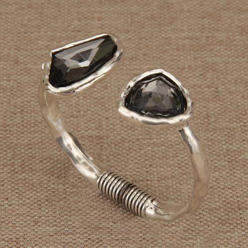 GelConnie Chunky Cuff Bangle Bracelet for Women, Statement Jewelry | Gold and Silver Tone Cuff Bangles with Resin, Crystal and Textured Accents for Party, Vacation and Dressy Looks - style: Bangle 05-Silver