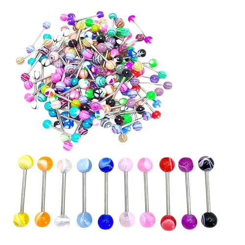 20Pcs Disposable Tongue Ring,Beautiful Colorful Women Tongue Ring Bar Stud Random Color Tongue Rings Stainless Steel Barbells Piercing Jewelry