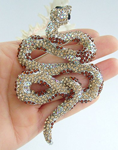 Classic 3.94" Unique Animal Snake Brooch Pin Pendant Austrian Crystal BZ5847 - color: Silver-Tone Yellow