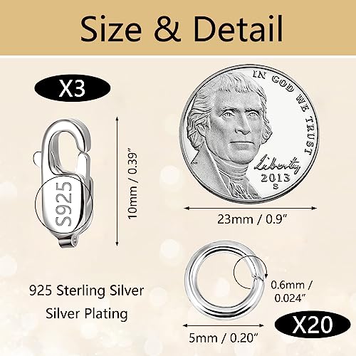 925 Sterling Silver Jewelry Making Lobster Clasps with Open Jump Rings Set | Small Spring Italian Clasps Lobster Claw Jump Rings Necklace Chains Connect Link Repair kit Supplies 925 Jewelry Findings - color: 23PcsB