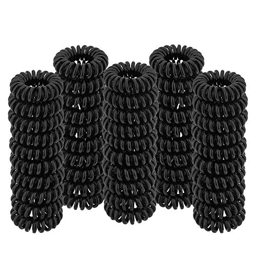 Spiral Hair Ties (Small Black, 50 Pcs Plastic Spiral) - Coil Ponytail Holders for Thick Hair, No Crease Phone Cord Ties for All Types - color: Black Small 2.5CM(50PCS)