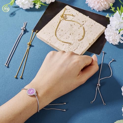 FASHEWELRY 10Pcs Adjustable Stainless Steel Snake Chains Bracelet 9" Golden Slider Bracelets Chains Tarnish Resistant Extender Box Chain with Ball End for DIY Jewelry Making - color: Golden, size: 9"