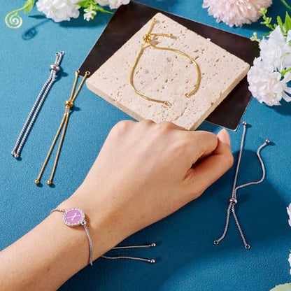 FASHEWELRY 10Pcs Adjustable Stainless Steel Snake Chains Bracelet 9" Golden Slider Bracelets Chains Tarnish Resistant Extender Box Chain with Ball End for DIY Jewelry Making - color: Golden, size: 9"
