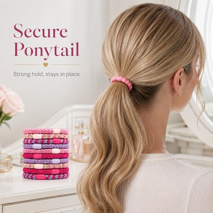 10-Piece Hair Ties: Soft Knitted Hair Tie for Thick/Coarse/Curly Hair. Gentle Hair Ties No Damage—Secure & Protect Strands (Pink) - color: Pink