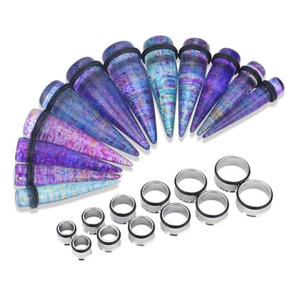24PC Ear Gauge Stretching Kit Acrylic Tapers and Surgical Steel Tunnels Plugs 00G-20MM Gauge Stretching Kit - color: Rainbow Silver