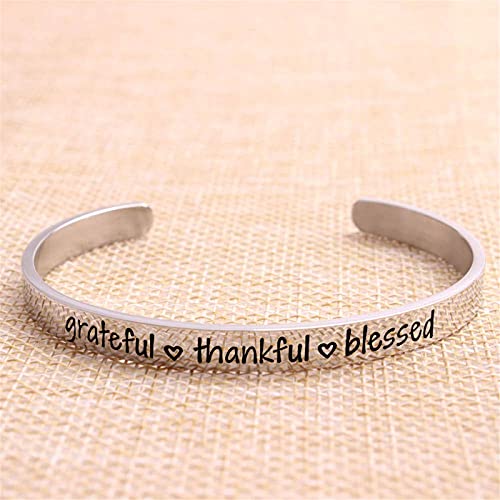 Jvvsci Grateful Thankful Blessed Cuff Bracelet, Inspirational Motivational Gift, Friends BFF Sisters Encouragement Gift
