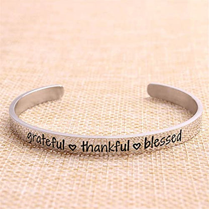 Jvvsci Grateful Thankful Blessed Cuff Bracelet, Inspirational Motivational Gift, Friends BFF Sisters Encouragement Gift