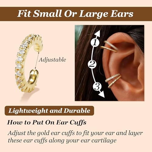 YANCHUN Ear Cuffs Non Piercing 14K Gold Plated Ear Cuff Earrings for Women Trendy Stuff Clip on Cartilage Earring Stacks Non Pierced Adjustable Fake Earrings Set Jewelry Christmas Gift 2026 Stocking Stuffers