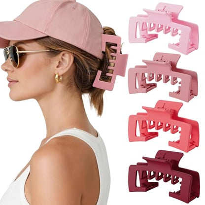 4 Pack Hat Claw Clips for Women, 4.1 Inch Large Hair Clips for Thick Hair | 2-in-1 Cute Hair Claw Clips Strong Hold Jaw Clips for Daily Styling, Baseball Cap & Trucker Hat, Rose Pink (Patent Pending) - color: Rose Pink