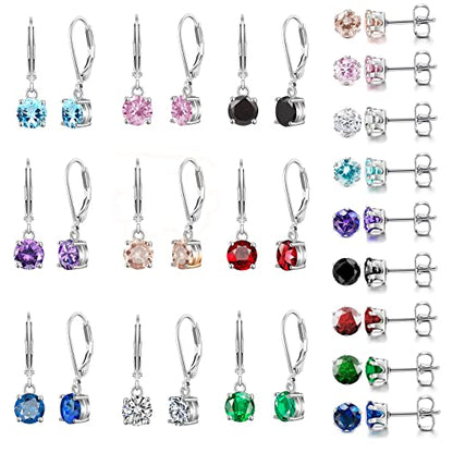 Multicolor Crystal Dangle Studs Earrings Set for Women 925 Silver Hypoallergenic Dangle Earrings Leverback Drop Earring Fashion Cubic Zirconia Leverback Stud Earring Sets Trendy Cubic Zirconia Jewelry Gifts for Women - style: 18-S