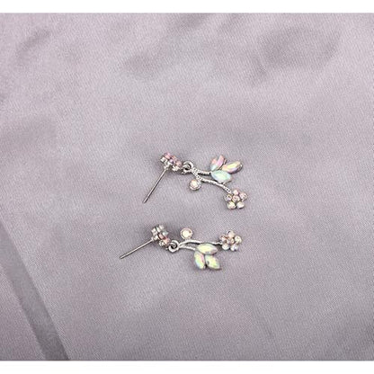 Brides Bridesmaid Flower Leaf Choker Necklace Dangle Earrings Link Bracelet Austrian Crystal Wedding Jewelry Set for Prom Costume Party Accessories for Woman - color: AB-White Platinum Plated
