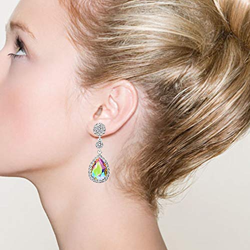 Gorgeous Austrian Crystal Rhinestone Wedding Bridal Teardrop Drop Dangle Earrings - color: AB