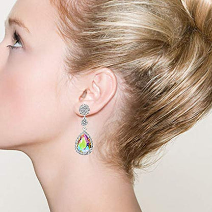 Gorgeous Austrian Crystal Rhinestone Wedding Bridal Teardrop Drop Dangle Earrings - color: AB
