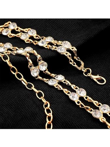 Women Rhinestone Crystal Waist Belts for Dress Adjustable Ladies Metal Chain Belts - size: 135CM/53.1IN, style: Gold-B