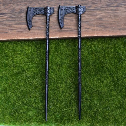 2PCS Retro Viking Axe Hair Sticks – Black Metal Hairpins for Women, Gothic Hair Accessories for Thick Hair, Halloween & Renaissance Festival (ZRTL21) - color: ZRTL21