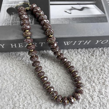Colorful Chunky Acrylic Beaded Choker Necklaces for Women | Multicolor Faceted Beads, Sturdy Metal Chain, Adjustable Detachable, Lightweight, Summer Boho, Sparkly Statement Jewelry Gift - color: Brown