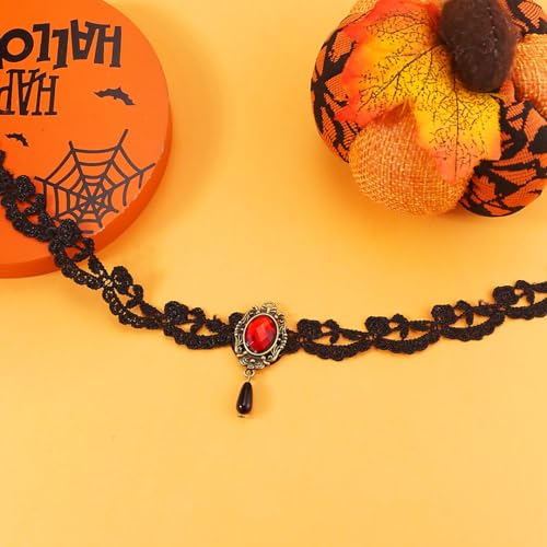 Vampire Choker Necklace for Women Gothic Lace Choker Necklace Y2K Goth Red Black Zirconia Pendant Necklaces Halloween Dark Bridal Vampire Costume Jewelry Accessories - style: Style-A