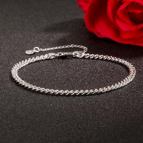 Dankadi 925 Sterling Silver Anklets Bracelet Women/Men Waterproof Simple Durable Chopin Chain/Cuban Link/Figaro/Box/Twist Rope Chain For Beach Foot Jewelry Gift - color: 3MM Cuban Chain, size: 27cm