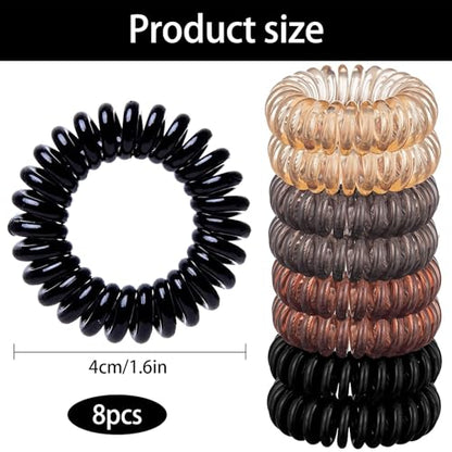 8 Pcs Spiral Hair Ties No Damage Creaseless Phone Cord Coil Scrunchies for Thick Hair Plastic Curly Ponytail Holders for Women, Girls and Teens Invisibobble Elastic Teleties women Bands