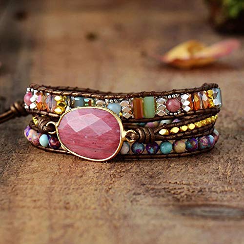 Handmade Boho Wrap Bracelets Natural Turquoise Crystal Stone Variety Beaded Strand Bracelet - color: Red Agate