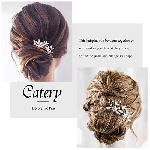Catery Flower Bridal Hair Pins Pearl Wedding Hair Clips Accessories for Women Pack of 2 (Silver) - color: Silver