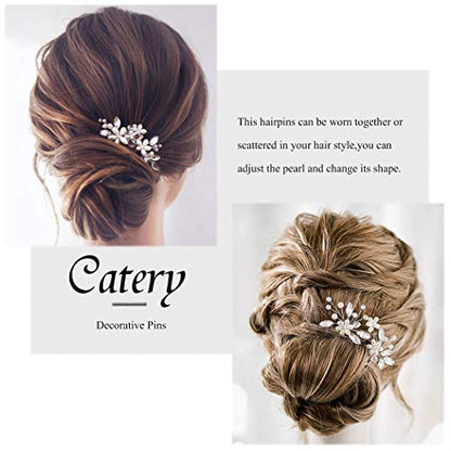 Catery Flower Bridal Hair Pins Pearl Wedding Hair Clips Accessories for Women Pack of 2 (Silver) - color: Silver