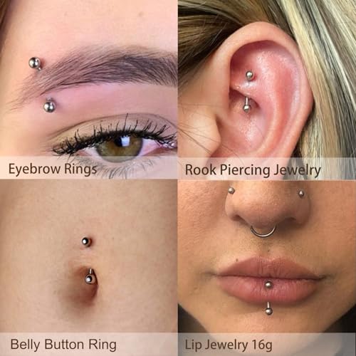 9PCS Gold Eyebrow Piercing Jewelry Titanium, Rook Jewelry Gold Surgical Steel Silver Eyebrow Rings for Women Men CZ Tiny Labret Lip Daith Navel Belly Button Helix Tragus Piercing Jewelry 16G 6mm/8mm/10mm - style: Silver