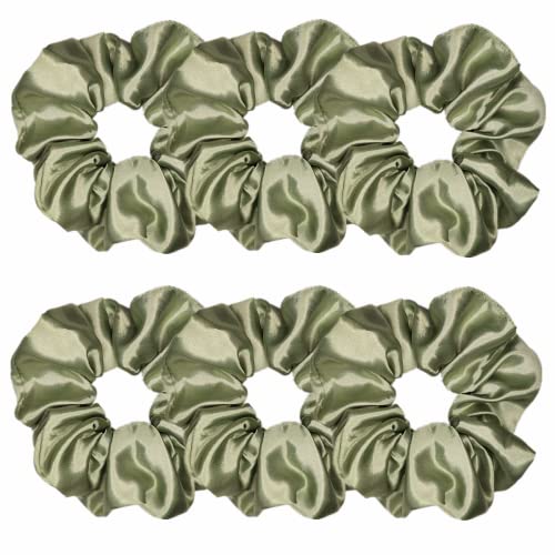 Sufermoe 6 Pcs 4.5 Inch Light Gray Green Satin Silk Hair Scrunchies, Hair Ties and Accessories for Women and Girls - color: Light Gray Green