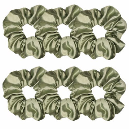 Sufermoe 6 Pcs 4.5 Inch Light Gray Green Satin Silk Hair Scrunchies, Hair Ties and Accessories for Women and Girls - color: Light Gray Green