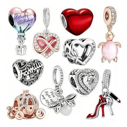 10 Pack Silver Bead Charms for Bracelets and Necklaces Pendant Dangle Beads Jewelry Gifts for Women Charm Set - color: Heart Animals