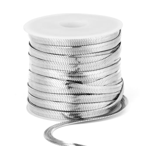 33FT 4mm Stainless Steel Chains Snake Chains Roll Bulk for Jewelry Making | 304 Stainless Steel Flat Snake Chains Roll Spool for DIY Craft Necklace Bracelet - color: 4.0mm Stainless Steel Flat Snake Chains