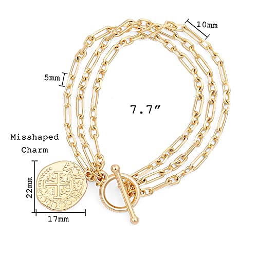 PEARLADA 18k Gold Plated Chain Layerd Bracelet Coin Charm Toggle Bracelet Trendy Cubic Zirconia Jewelry - color: 1. Tripple strand cross