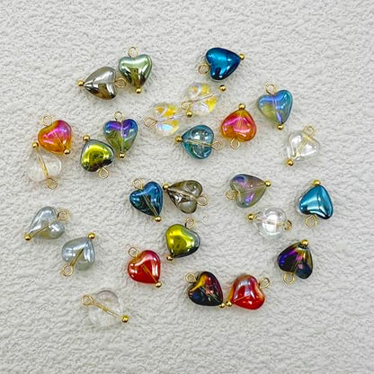 50 Pcs Crystal Glass Pendants for DIY Jewelry Making, AB Color Plated Charms for Bracelet Necklace Earring - style: 50 Pcs-Heart