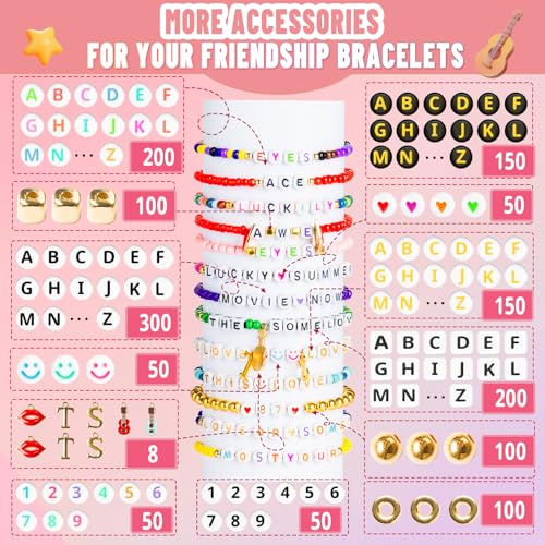 Goldwise Friendship Bracelet Kit 3 Boxes-8706 Pcs 48 Colors Bracelet Making Kits with Glass Seed, 5 Styles Letter and Number Beads with Charms, Gift Party - color: 48 Colors - 3 Boxes
