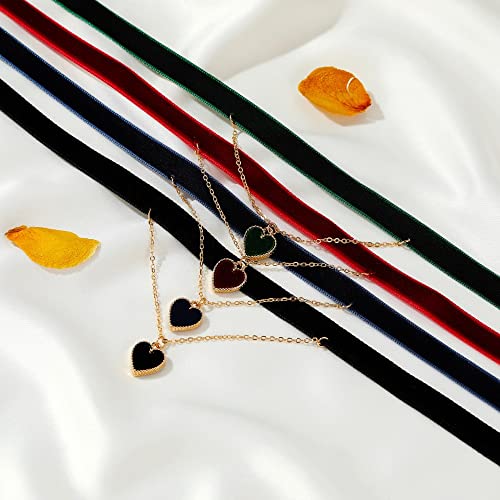 Black Choker Necklaces for Women 90s Red Black Velvet Choker Necklace Thick Thin Chocker Tube Heart Circle Choker Necklace Lace Tatto Collar Necklace Goth Choker Jewelry - style: D1-heart