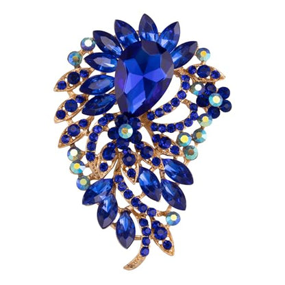 SELOVO Big Large Flower Statement Brooches Pins Scarf Decoration Gold Tone - color: Blue