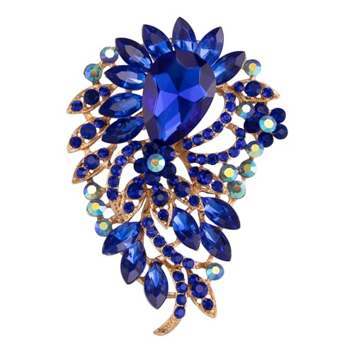 SELOVO Big Large Flower Statement Brooches Pins Scarf Decoration Gold Tone - color: Blue