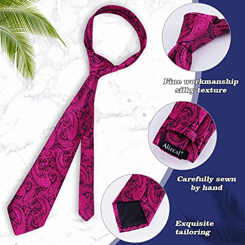 Alizeal Mens Gradient Paisley Necktie and Pocket Square Set | Elegant Design Perfect for Weddings Banquets Business Formal Events - color: 170-black+hot Pink
