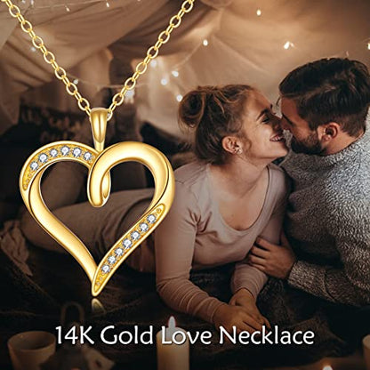 KECHO 14K Yellow Gold Heart Pendant Forever Love Necklace Fine Dainty Jewelry Birthday Gifts for Women Girlfriend