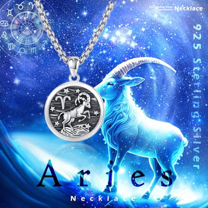 925 Sterling Silver Zodiac Constellation Necklaces for Men Women | Retro,Daily,Birthday, Graduation,Horoscope,Zodiac Sign,Hypoallergenic,with Jewelry Box - style: 3-Aries (A-Retro Mar.21-Apr.19)