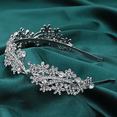 Wedding Headband Crystal Bridal Headdress Flower Design Headpiece For Women (Silver)