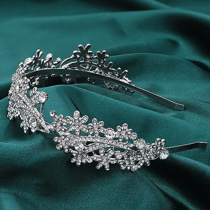 Wedding Headband Crystal Bridal Headdress Flower Design Headpiece For Women (Silver)