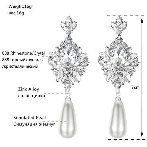 Flower Teardrop Bridal Wedding Dangle CZ Earrings in Silver/Gold Tone for Women Girl Bride Gift … - color: H-Clear