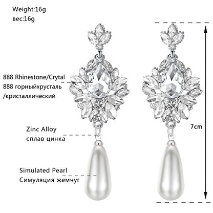 Flower Teardrop Bridal Wedding Dangle CZ Earrings in Silver/Gold Tone for Women Girl Bride Gift … - color: H-Clear