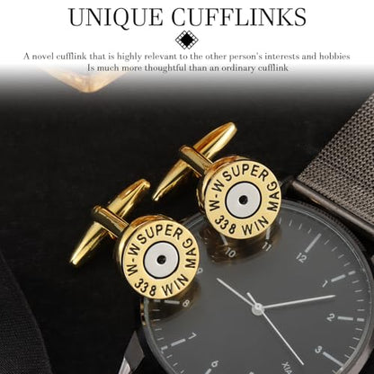HAWSON Various Unique Cuff Links Mens, Animal/Tactical/Music/Holiday/Cufflinks, Themed Wedding Dinner Party Gift Suit Accessories - style: Gold Bullet Caliber