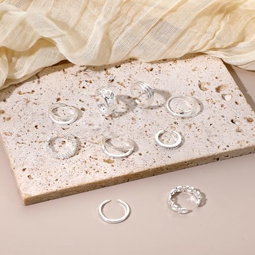 9PCS Toe Rings Non Tarnish, Silver Toe Rings for Women Summer | Simple Open Adjustable Toe Ring Set for Summer Beach Foot Jewelry