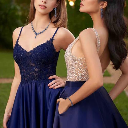 EVER FAITH Marquise Crystal Leaf Bridal Prom Jewelry Set for Women Bride | Rhinestone Wedding Party Necklace Dangle Earrings Tennis Bracelet, for Bridesmaid - color: Sapphire Blue