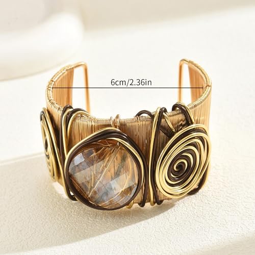 CJIAYUJEW Chunky Gold Cuff Bracelets for Women Exaggerated Geometric Leaf Open Wide Bracelets Trendy Retro Adjustable Party Jewelry Accessaries - color: round