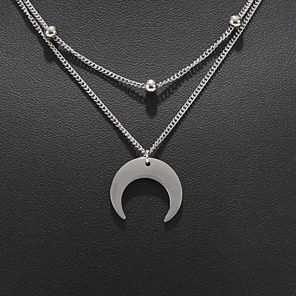 BaubleStar Crescent Pendant Necklace Layering Titanium Chain Choker for Women - color: Silver