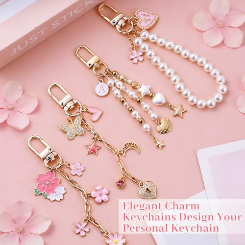 Wurosi Pink 680PCS Keychain Making Kit DIY Crafts, DIY Bag Charm Kit | Includes 78.74 Inch Chains,Tools,Charms and Packaging Supplies, Create Custom Bag Charms Keyrings and Lip Gloss Holders - color: 680 Pcs Pink Keychain Kit